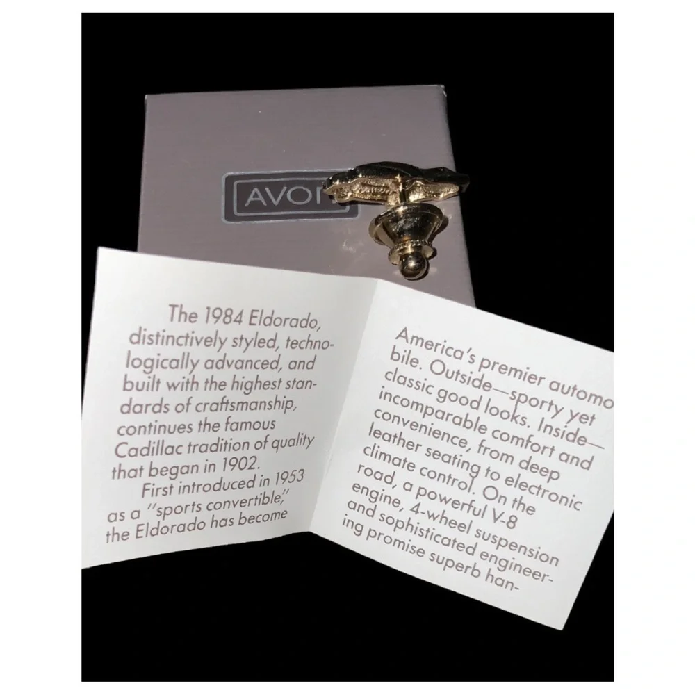 Avon 1984 Gold Cadillac Eldorado Car Tie Tack Lapel Pin New In Box
